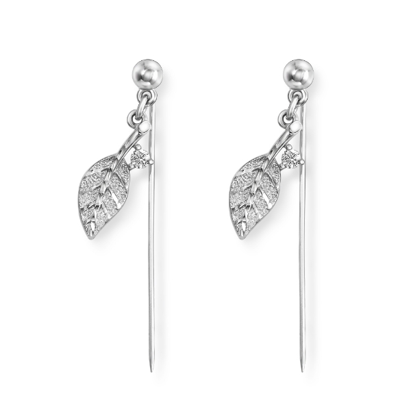 Show details for Studded Mini Leaf Dangle Hijab Scarf Pins Rhodium Plated with CZ leaf scarf pin