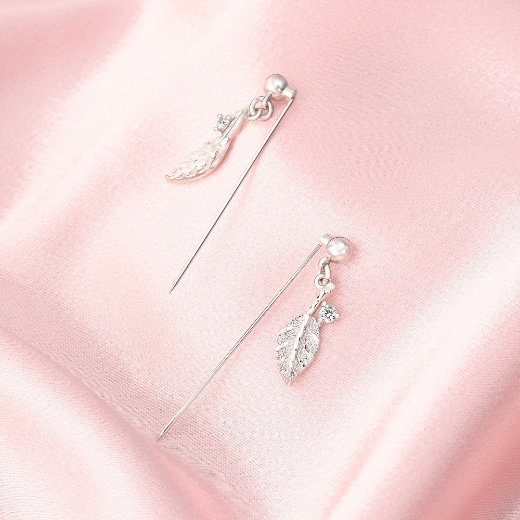 leaf scarf pin rhodium plated