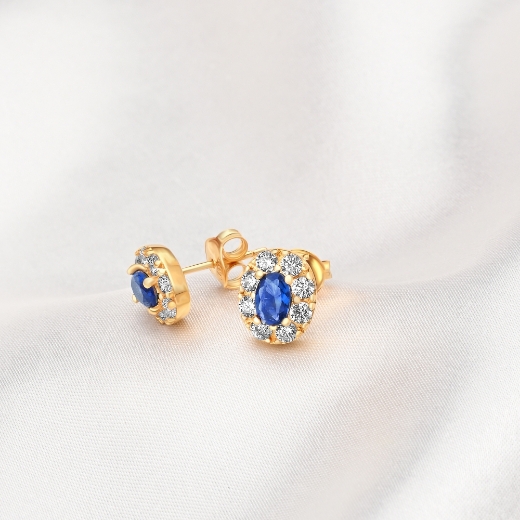 blue cz round studs earrings