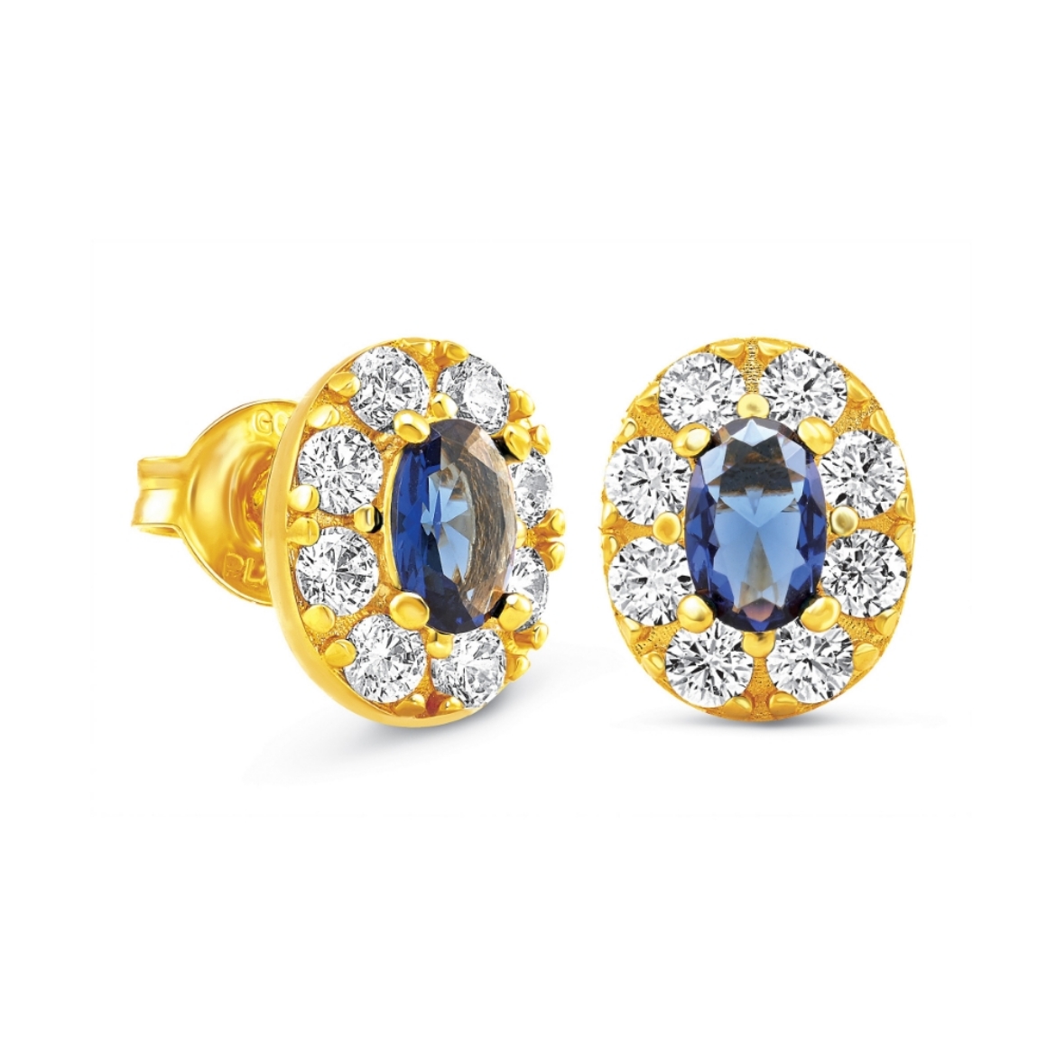 Blue CZ Halo Stud Earrings