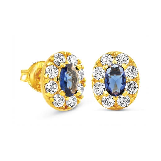 Blue CZ Halo Stud Earrings