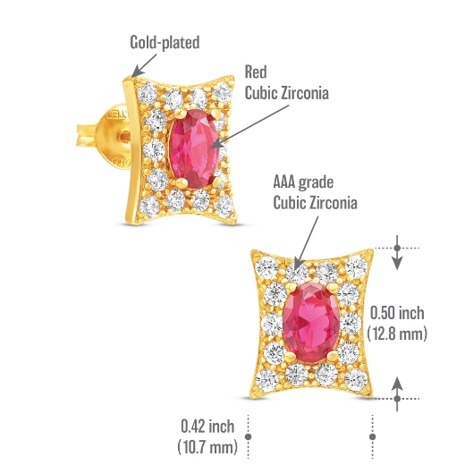 Red Square Halo Stud Earrings measurement