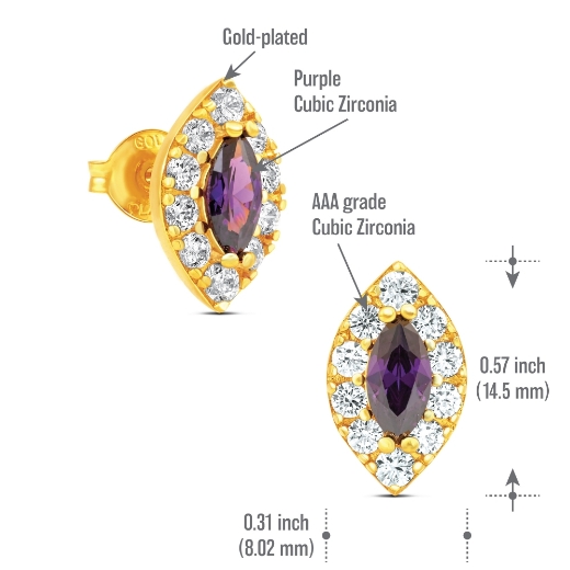 Purple CZ Stud Earrings measurement