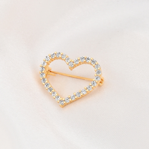 cz gold plated heart brooch