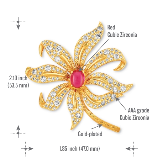 red cz lily brooch measurement