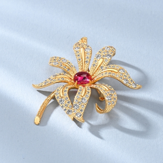Stemmed Lily Flower Brooch