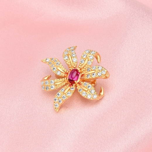 red cz lily brooch