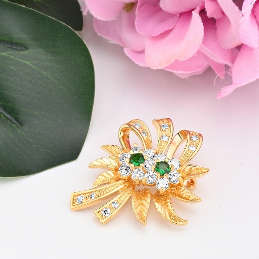 green cz flower corsage brooch