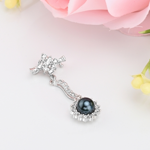 rhodium plated dangle brooch