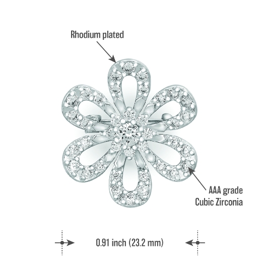 open flower brooch measurement