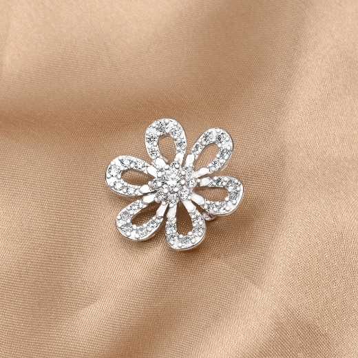 cz flower rhodium plated brooch