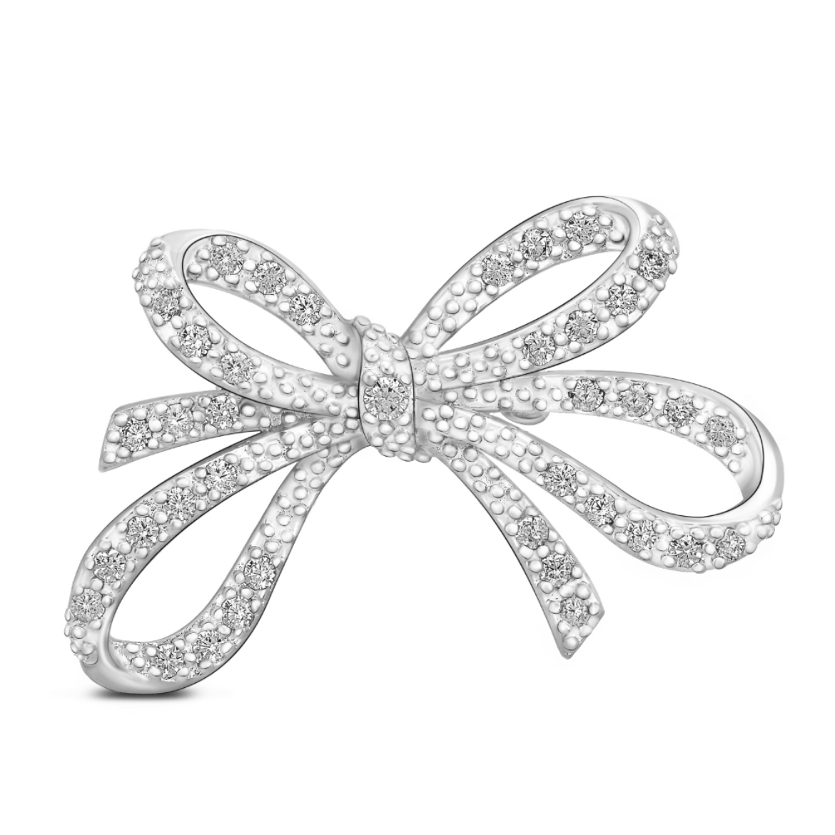 Small Double Bow Brooch Rhodium
