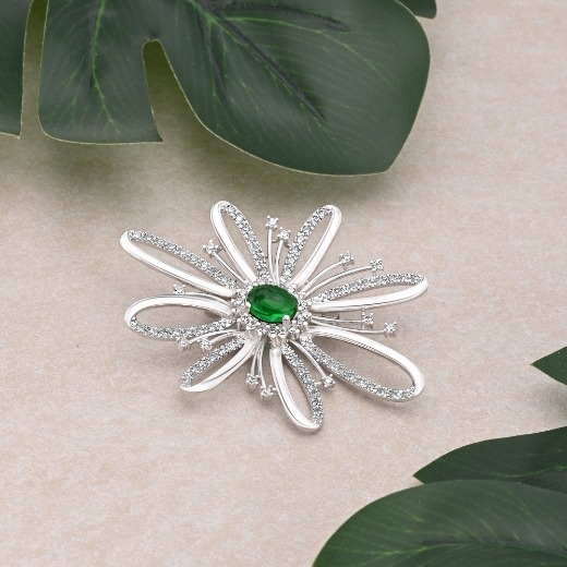 green cz flower brooch