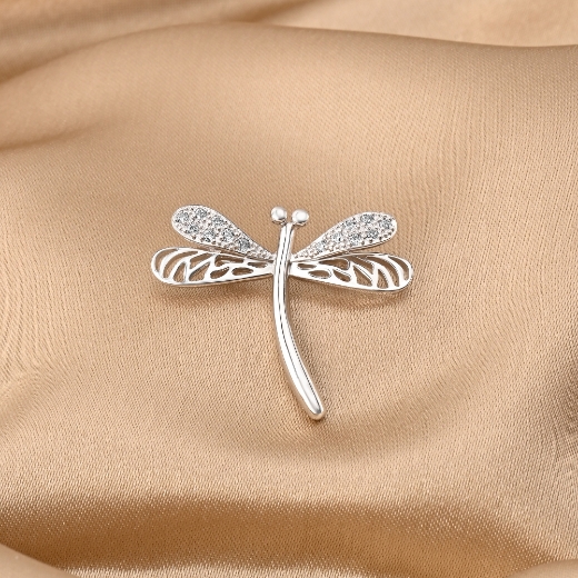 rhodium plated dragonfly brooch