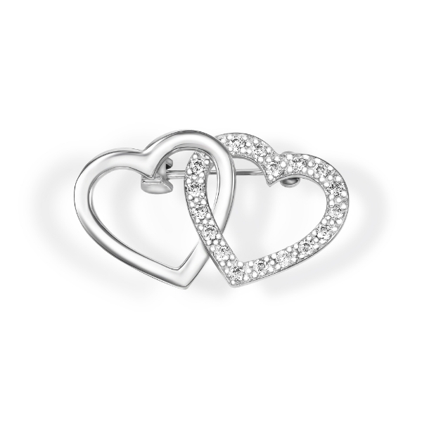 Show details for Entwined Double Hearts Mini Brooch Rhodium Plated with CZ mini double heart brooch