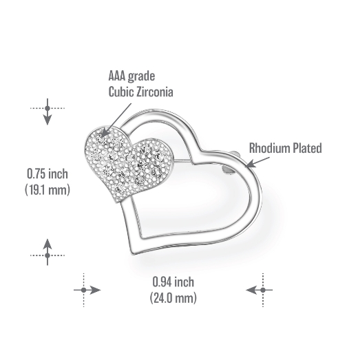 double heart brooch measurement