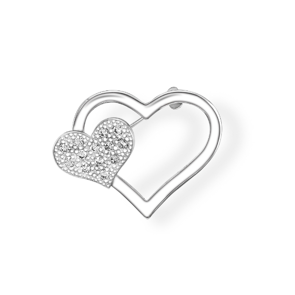Show details for Heart In Love Mini Brooch Rhodium Plated with CZ double heart brooch