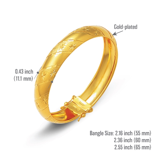 Engraved Star Gold Plated Bangle measurement