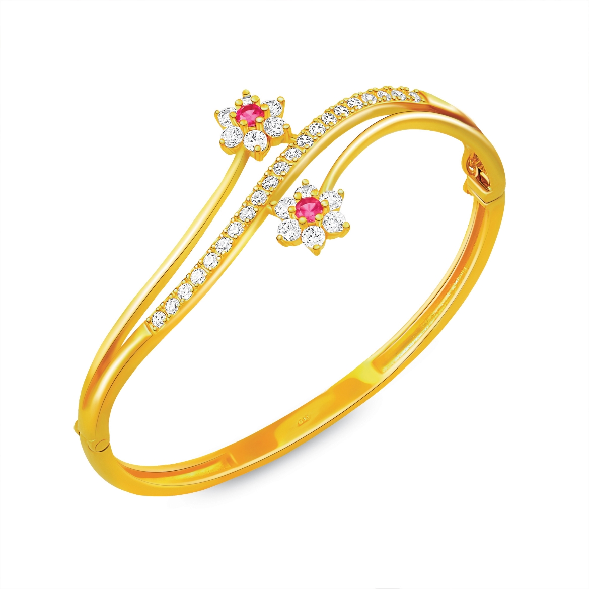 Red Flower Bangle Gold Plated