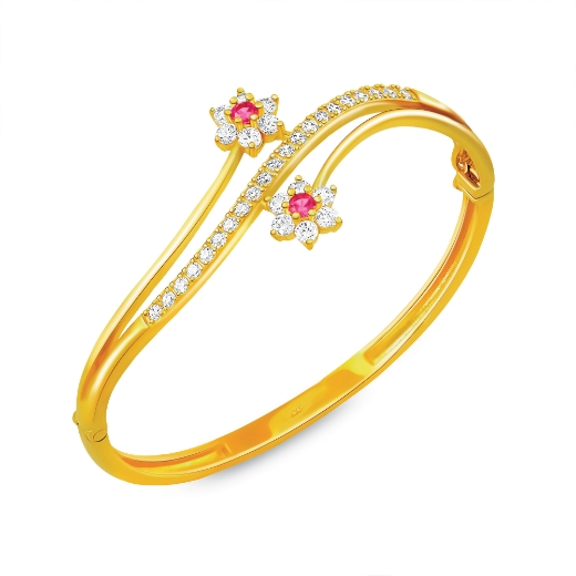Red Flower Bangle Gold Plated