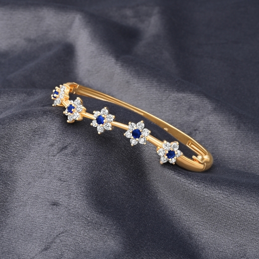 Blue Flower Gold Plated Bangle