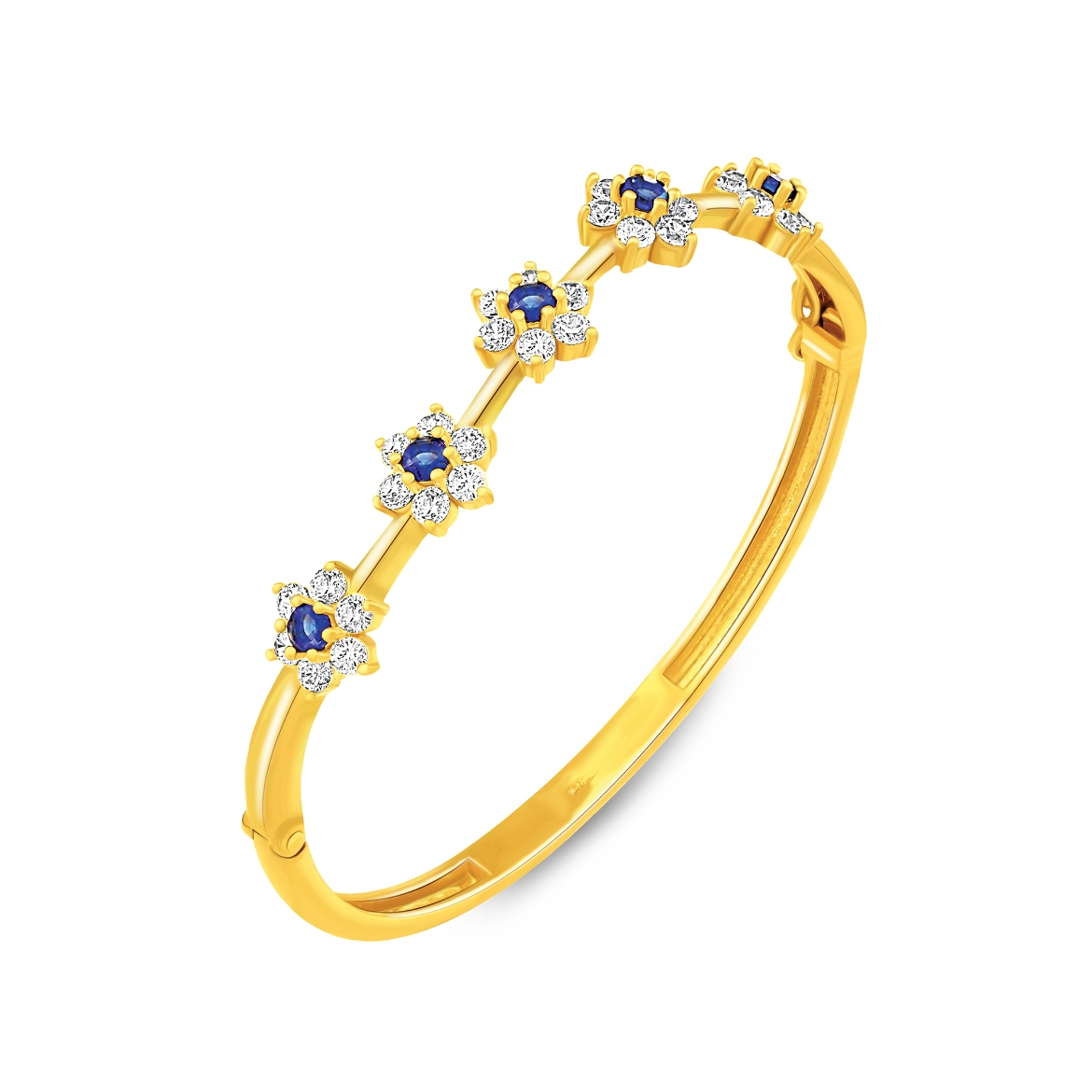 Mini Blue Flower Bangle Gold Plated