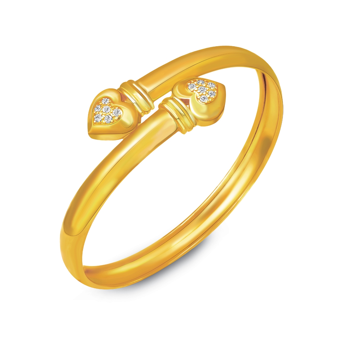 Double Hearts Bypass Bangle Gold Plated