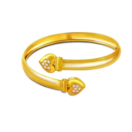 Double Hearts overlap Bangle Gold Plated