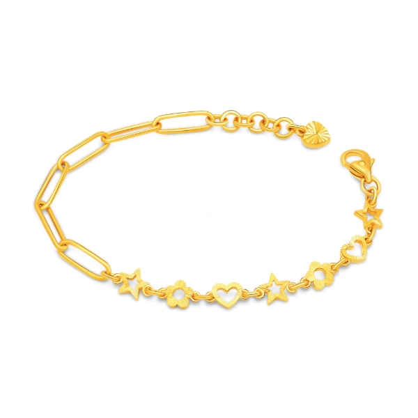 Show details for Mix Star Flower Love Paperclip Bracelet Gold Plated Mix Star Flower Love Paperclip Bracelet