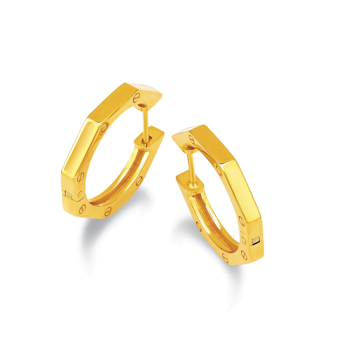 Octagon Hoop Earrings Gold Plated