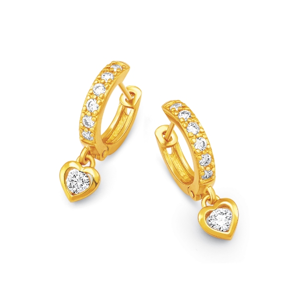 Show details for CZ Heart Gold Plated Hoop Earrings CZ Heart Hoop Earrings