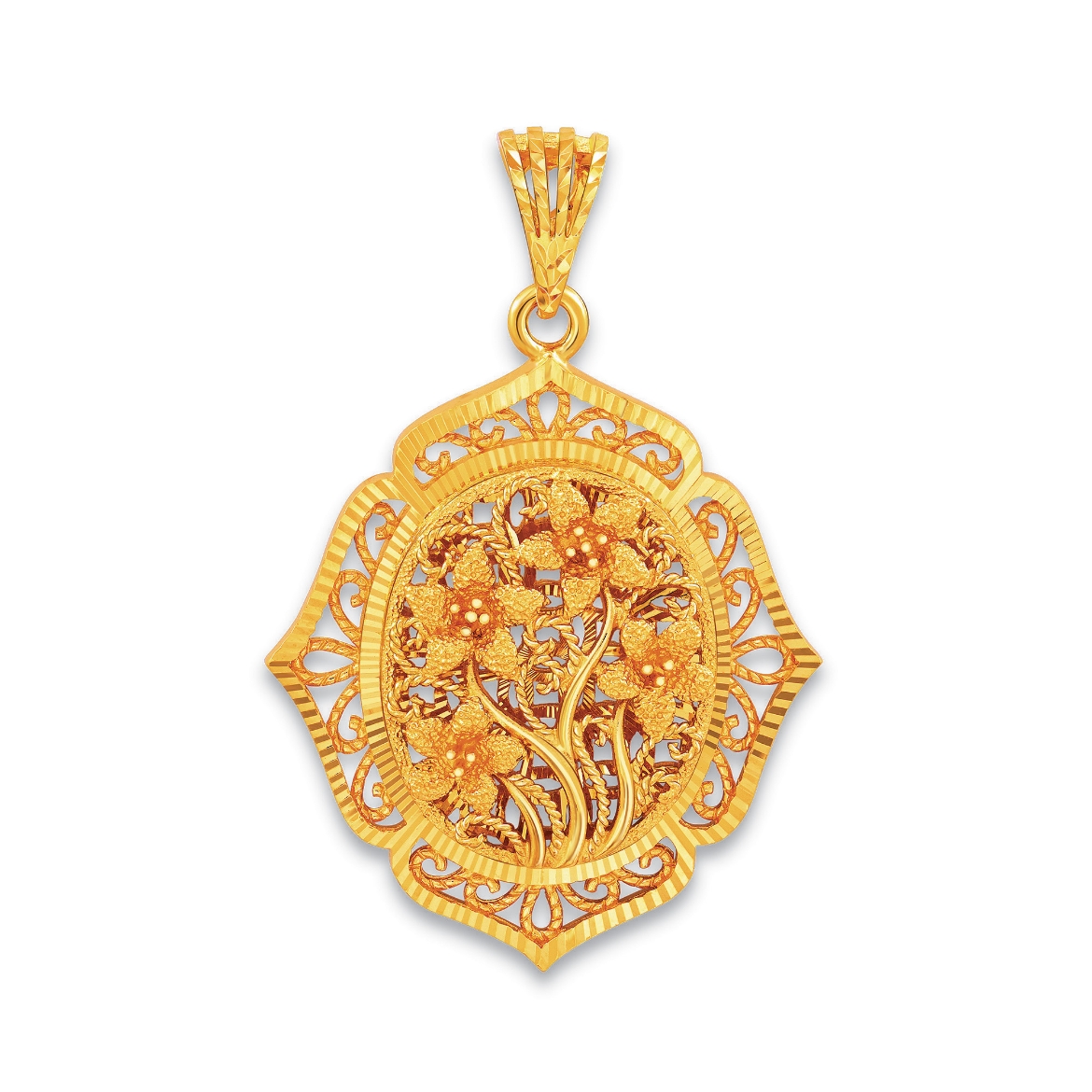 Oval Vintage Filigree Flower Pendant Gold Plated