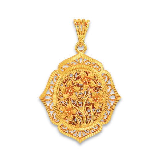 Oval Vintage Filigree Flower Pendant Gold Plated