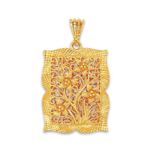 Rectangle Vintage Filigree Flower Pendant Gold Plated