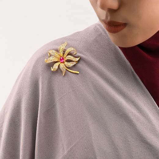 red cz lily brooch for women