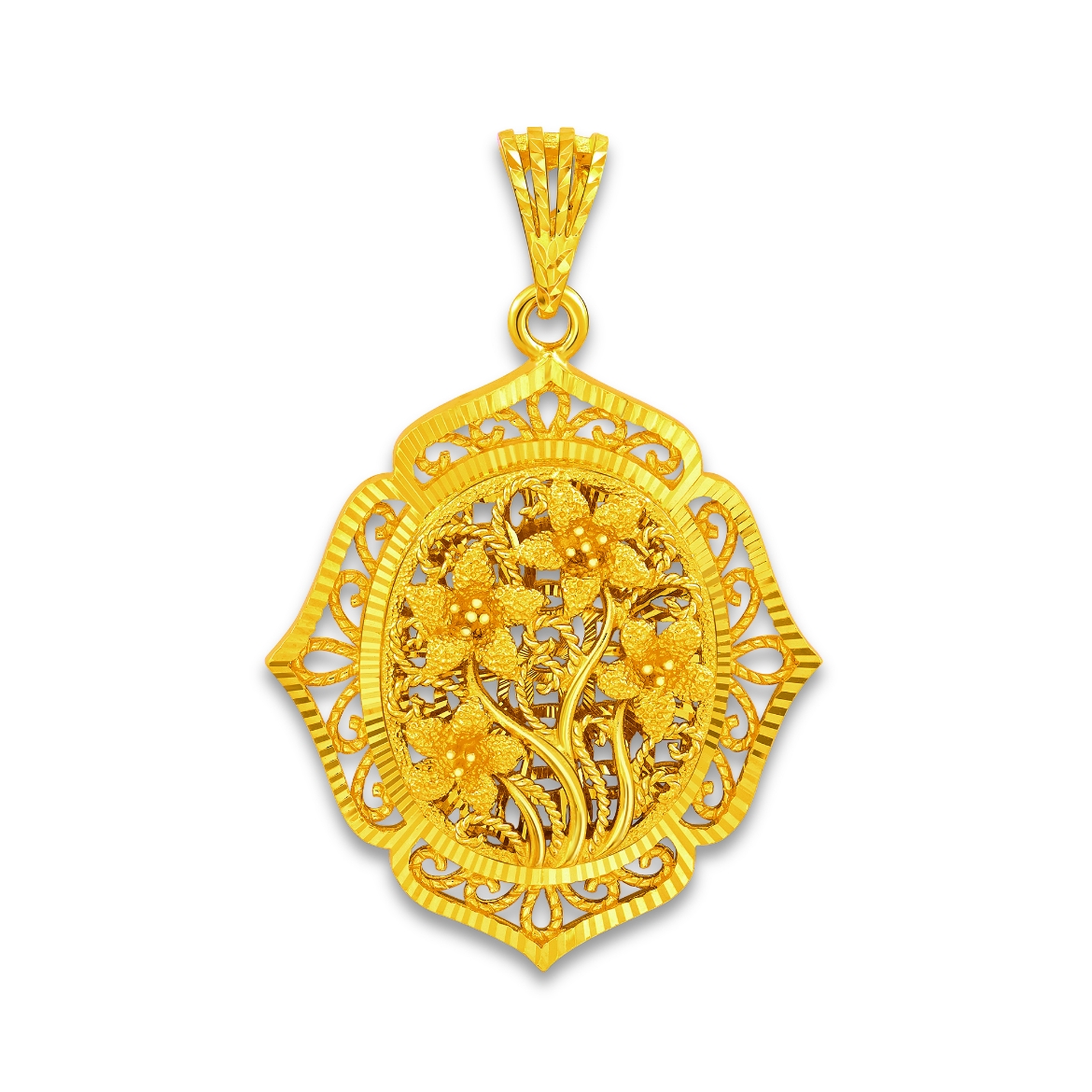 Oval Vintage Filigree Flower Pendant Gold Plated